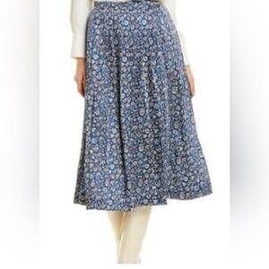 J. McLaughlin Calluna Pleated Midi Skirt Navy Floral “Mini Secret Garden” Print